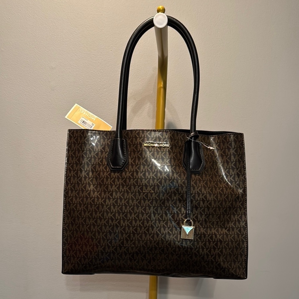 Michael Kors Brown and Black Tote Bag with Signature Monogram - Picture 1 of 15